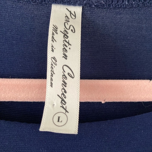 PerSeption Concept Navy Geometric Midi Dress L | Stretchy Short Sleeve - Picture 4 of 8